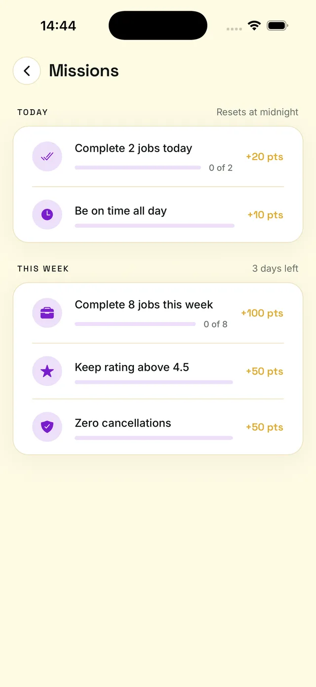 Daily and weekly missions that grow your reputation